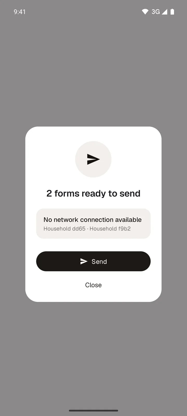 Two forms ready to send while the phone has no network connection
