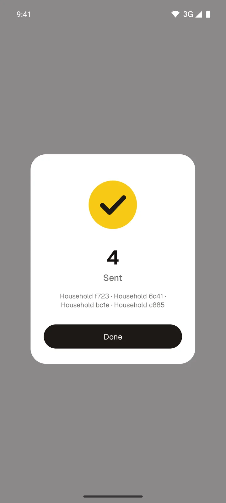 Confirmation that four forms were sent, with their household names